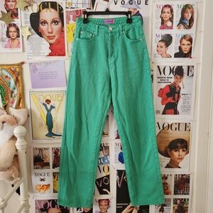 Mid rise straight leg green pants
